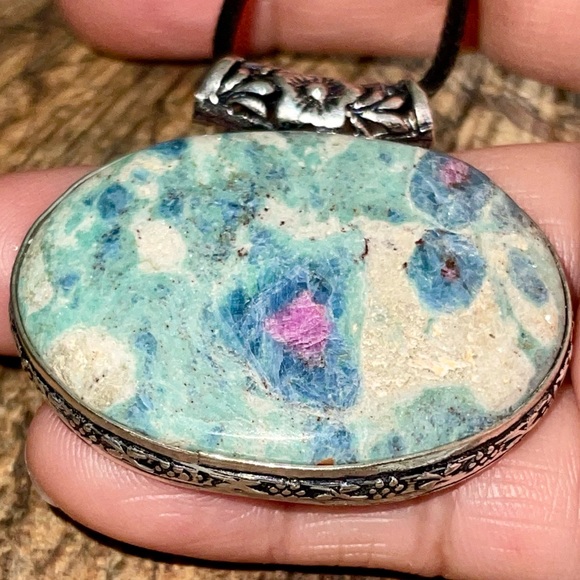 Corundum Ruby Fuchsite Pendant 1 1/2”x 1 7/8” - Picture 4 of 14